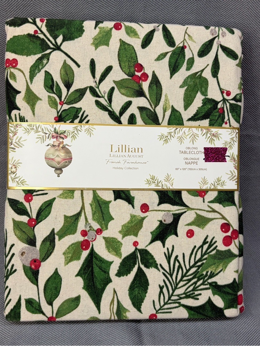 NWT Lillian August French farmhouse holiday oblong tablecloth 16” x 1 20 inches